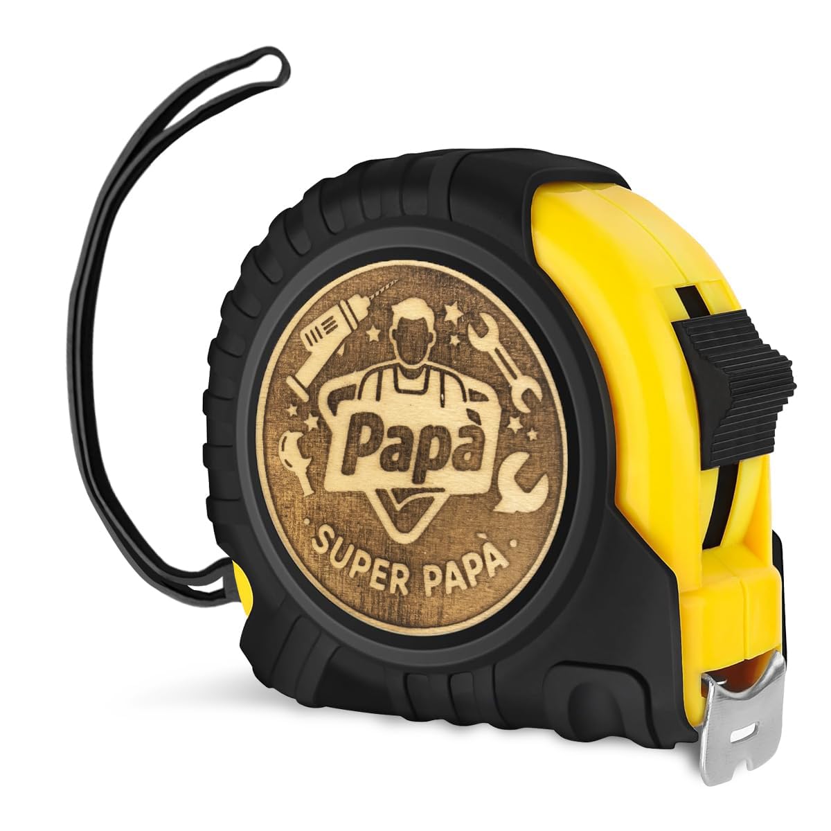 Regalo di laurea per la festa del papà, metro a nastro per papà, regalo di compleanno e Natale per papà, metro a nastro in vera pelle inciso da 5 metri e 25 mm, regalo per papà, giallo