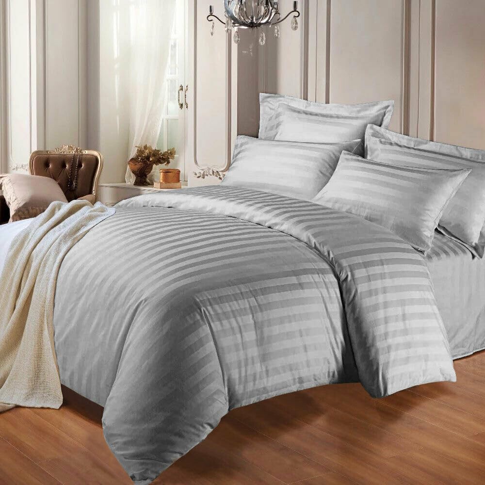Luxury Product 100% Hotel Egyptian Cotton 300 Thread Count Bedding Fitted Sheet Duvet Quilt Set with cases Black/Grey/White (Grey, King (U.K. Standard)) — image 1