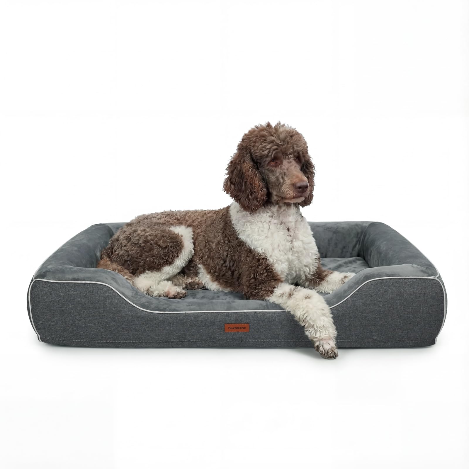 hush bone 42 Inch XL Orthopedic Dog Couch Bed for Large Dogs Up to 80 lbs,Cooling Gel Memory Foam + Egg Crate Foam,Waterproof Removable Washable Cover,4-Sided Bolster,Non-Slip Bottom,Dark Grey