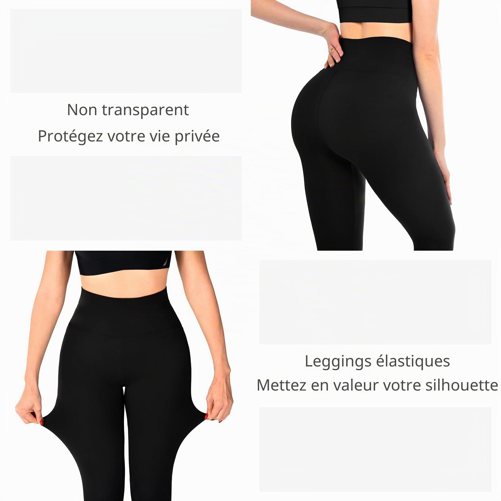 SINOPHANT Lot de 3 Leggings pour Femme, Taille Haute, Opaques, Noirs, pour la Gym, Le Yoga, Le Sport, Lot de 3