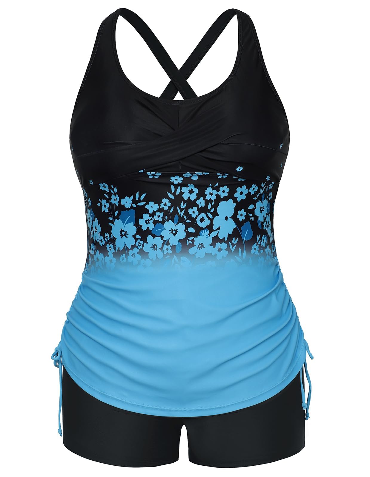 Hanna Nikole Tankini de talla grande para mujer, traje de baño con cordones y control de abdomen y pantalones cortos, traje de baño atlético de dos piezas