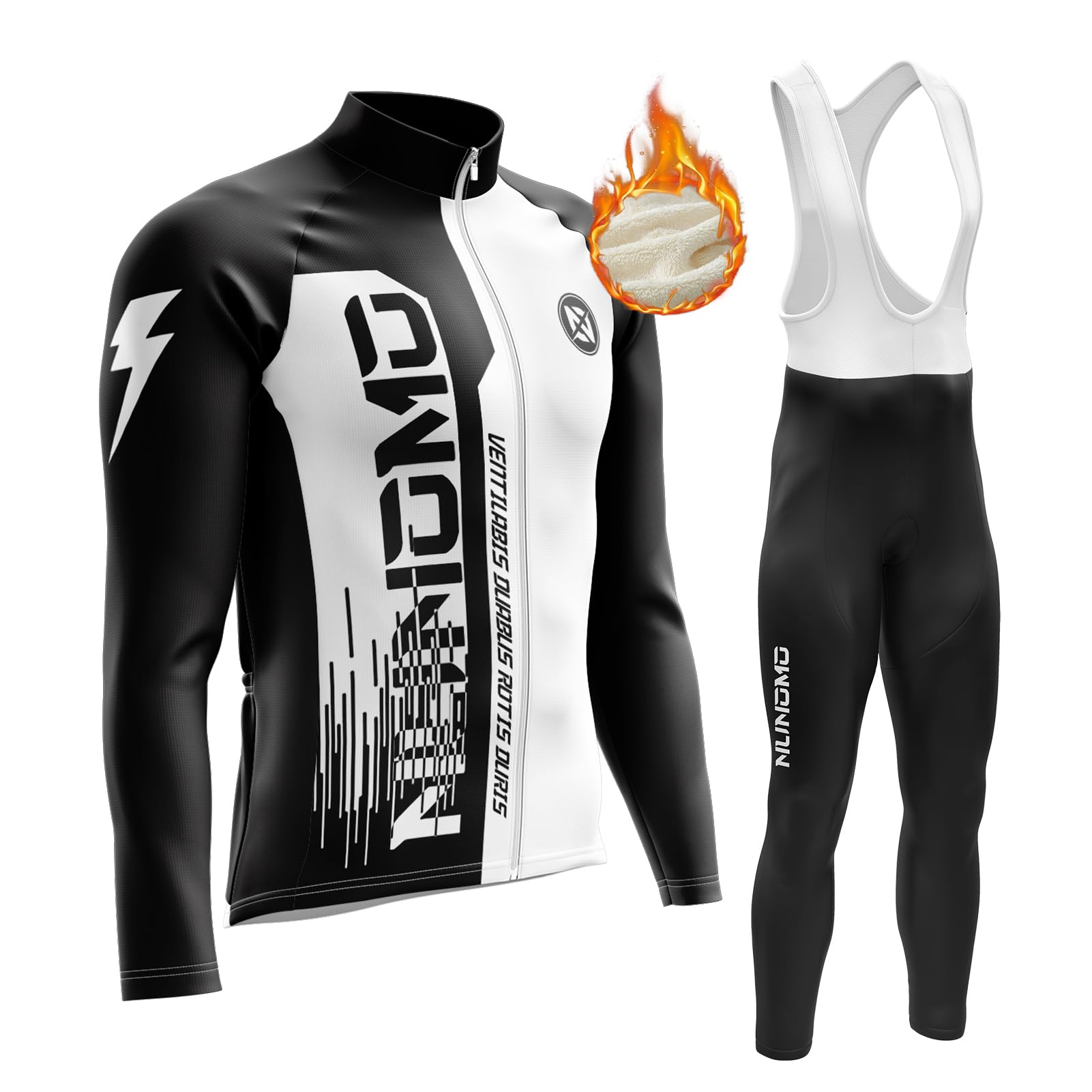 Tenue De Cyclisme Hiver Homme - Maillot Manches Longues + Short Bretelles Gel 8D - Polaire Thermique - Pour Route Et VTT