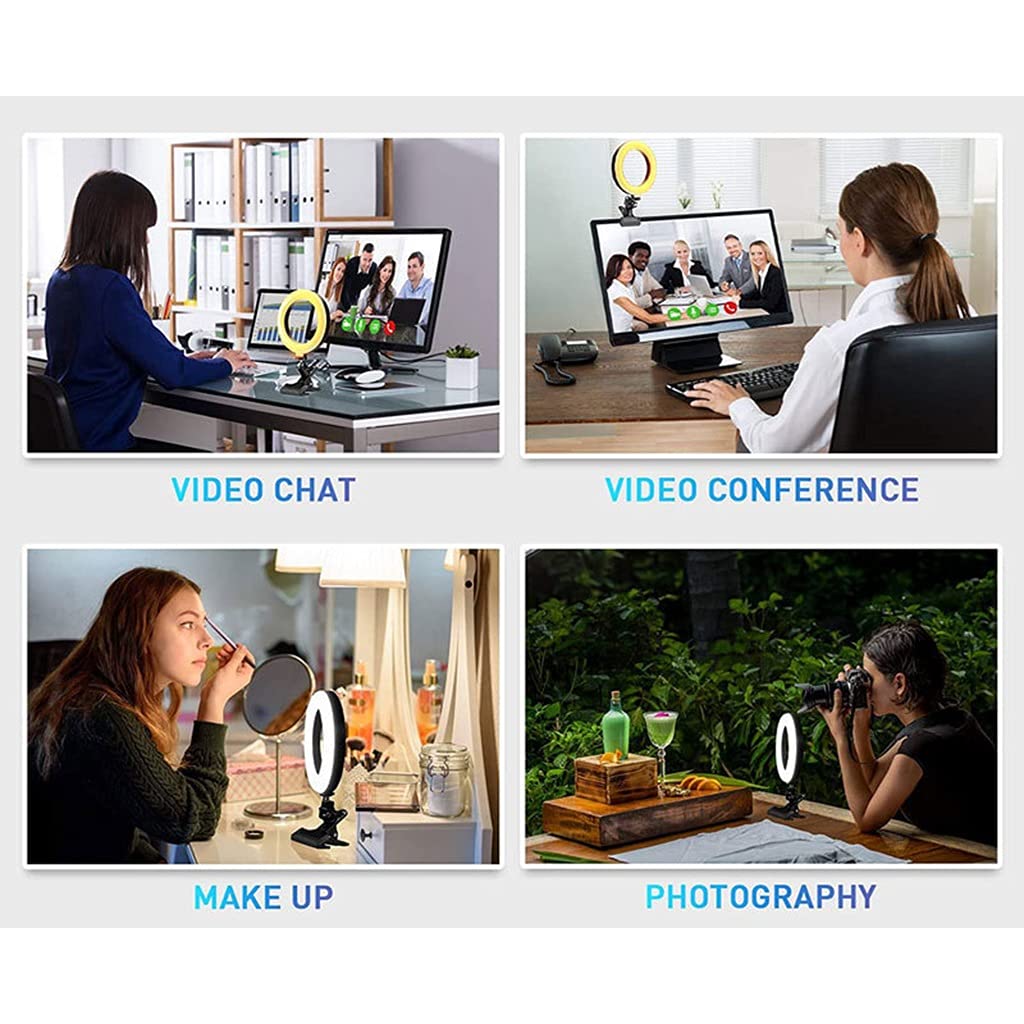 6'' Kit di Illuminazione per Videoconferenza, 2 Pezzi, 3000k-6000K, Luci ad Anello a LED Dimmerabili, Clip sul Monitor del Laptop, per Laptop, Ufficio, Trucco, Youtube
