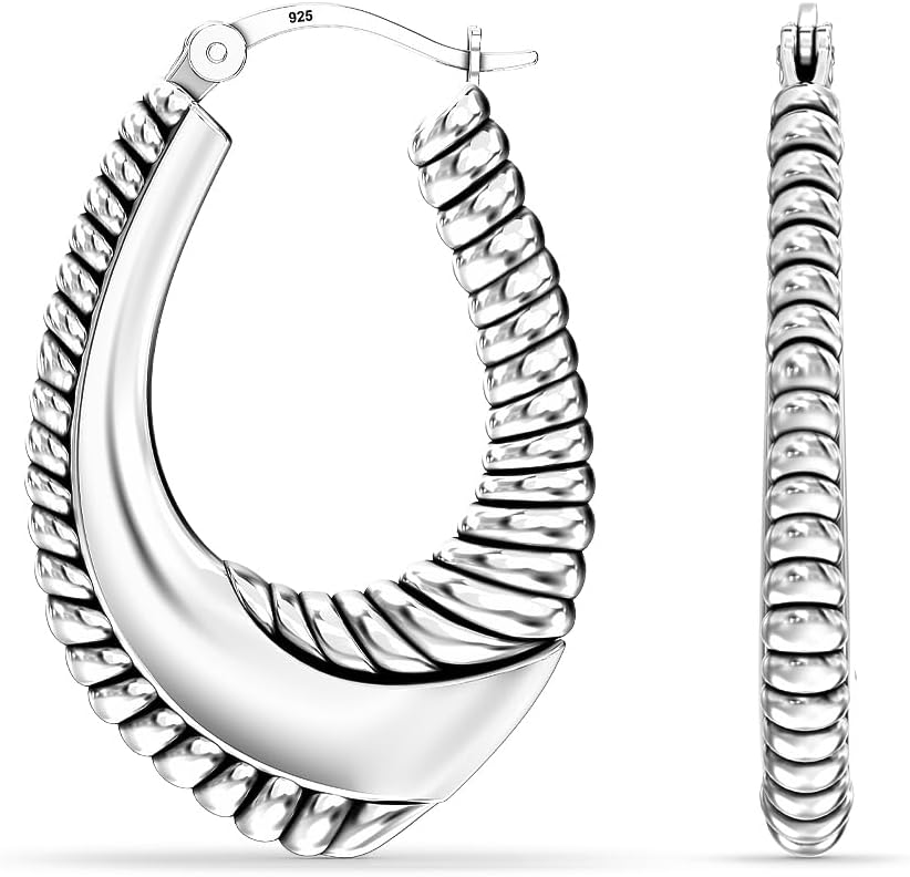 LeCalla 925 Sterling Silver Chunky Hoop Earrings | Italian Design Shrimp Earring | Lightweight Classic Click-Top Earring Hoops for Women