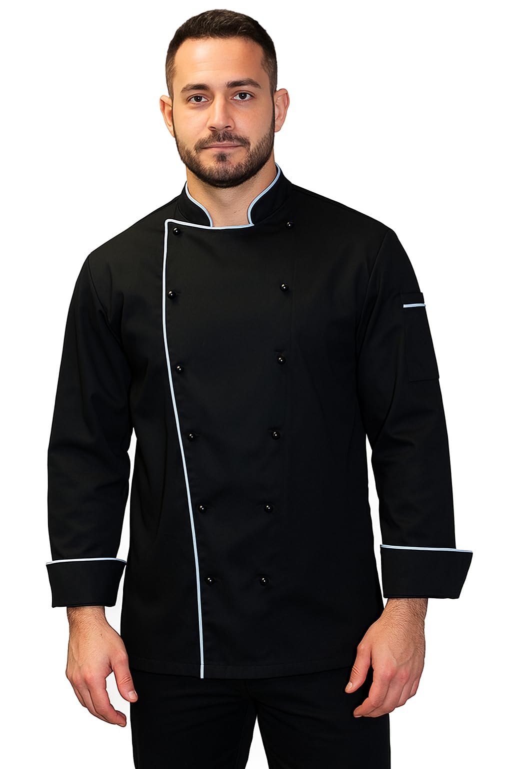 Kodenipr Club Royal Series Black Chef Coat White Piping Contrast,Poly/Cotton (Large(40))
