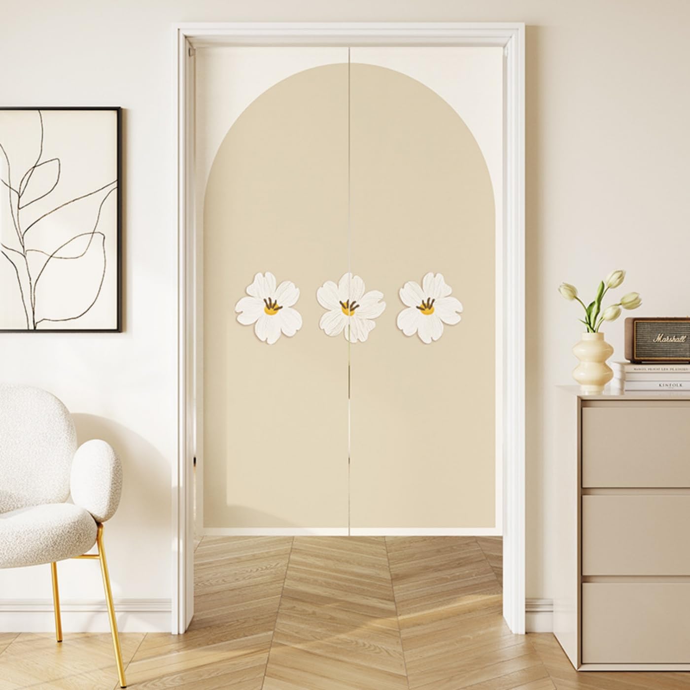 Guest Ruyunlai Japanese Noren Doorway Curtain, M17 White Flowers, 80x120cm