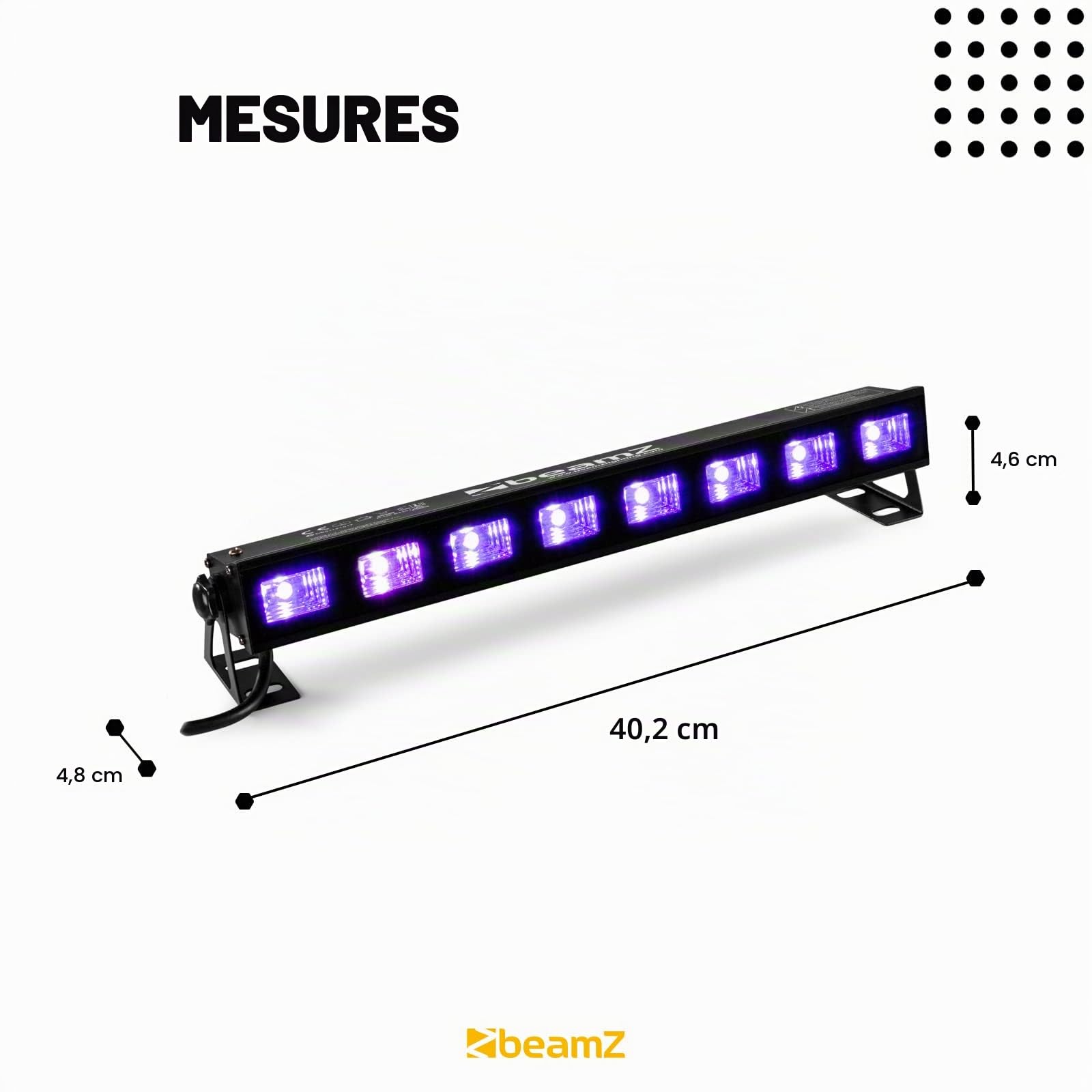 BeamZ Barre LED UV BUV93-8 LED UV, Puissance 3 Watts chacune, Consommation 30W, Très Légère, Facile à Transporter, Idéale pour les Soirées à Thème