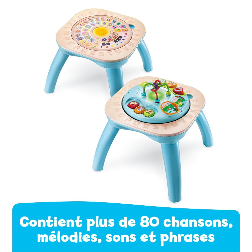 VTech - Table d'Activités Évolutive Nature, Table Multi-Jeux Bébé Réversible et Interactive Partiellement en Bois, Jouet d'Éveil Musical, Trieur de Formes, Cadeau Bébé Dès 9 Mois - Contenu en Français