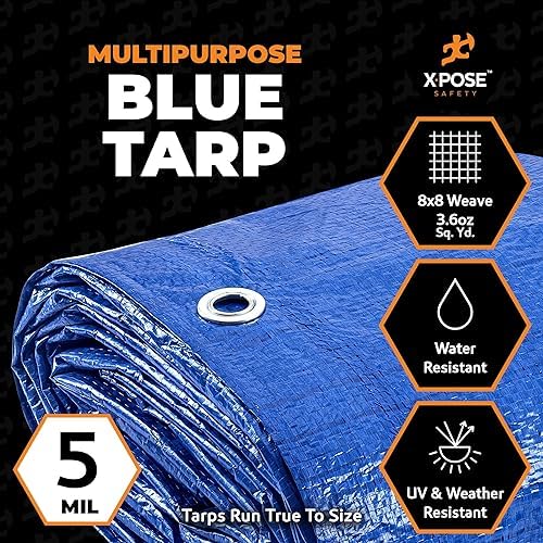 Better Blue Poly Tarp - 5' X 7' - Multipurpose Protective Cover, Leightweight, Durable, Waterproof, Weather Proof - 5 Mil Thick Polyethylene - by Xpose Safety - 2