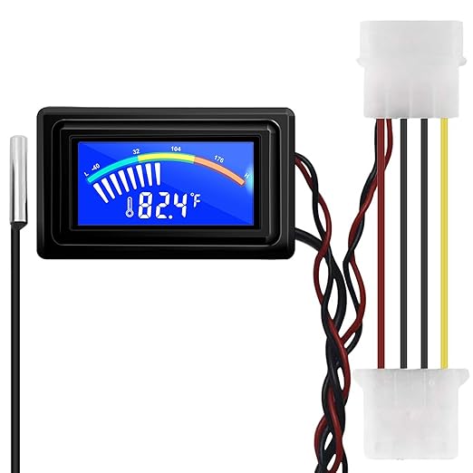 Digital Thermometer Temperature Meter Gauge Waterproof Sensor Probe Aquarium Car PC case Incubator Temp Meter 4 Pin Power Supply Celsius/Fahrenheit LCD Display