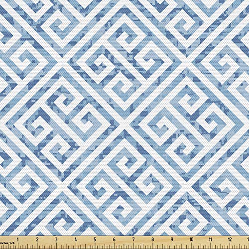 Ambesonne Greek Themed Fabric by The Yard, Tile Mosaic Pattern in Antique Meander and Camo Style Effect Print, Decorative Fabric for Upholstery and Home Accents, 2 Yards,