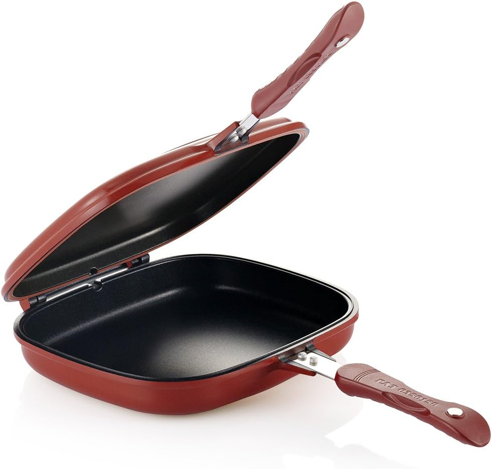 Happycall Nonstick Double Pan, Omelette Pan, Flip Pan, Square, Dishwasher Safe, PFOA-Free, Red (Multi, 2.75"H)