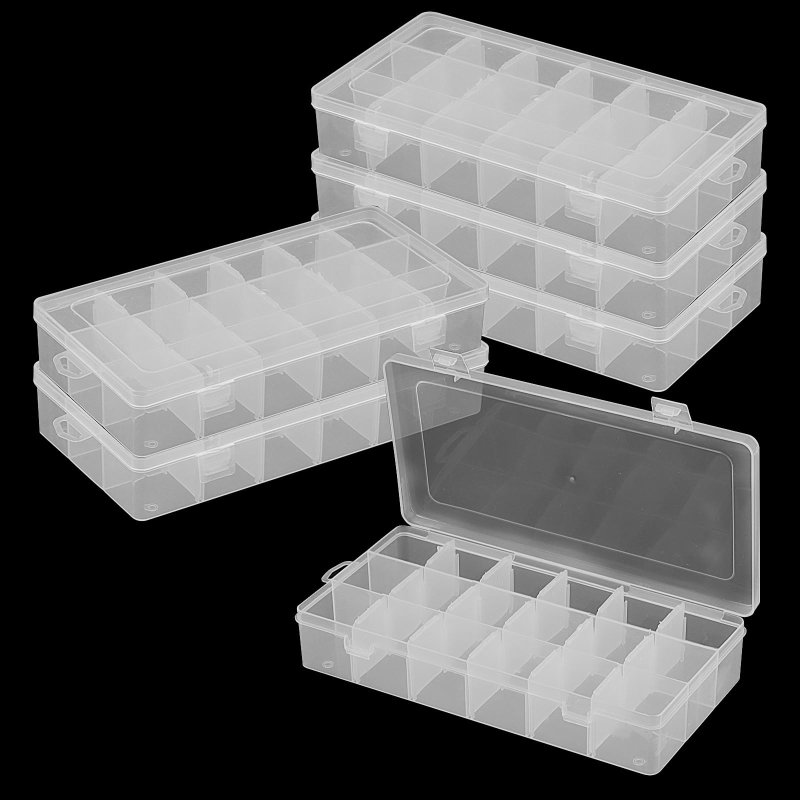 MANCHAP 6 PCS 18 Grids Bead Storage Box Organisers, 23 x 12 x 4cm Clear Plastic Adjustable Compartments Jewellery Organisers for Art Crafts