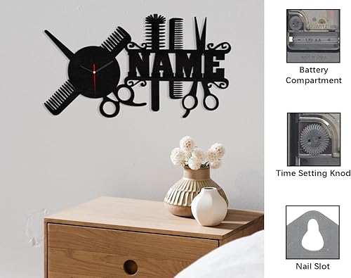 Miniatura 7 de Reloj de pared personalizado para peluquería con nombre personalizado, reloj de pared de madera para salón de diversión, peluquería, reloj de pared