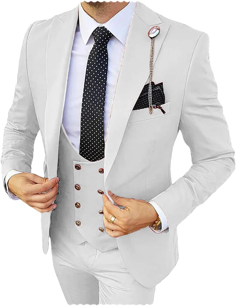 2 pezzi Slim Fit abiti da lavoro con un bottone, giacca blazer gilet pantaloni set per feste e matrimoni, Blu reale, 48