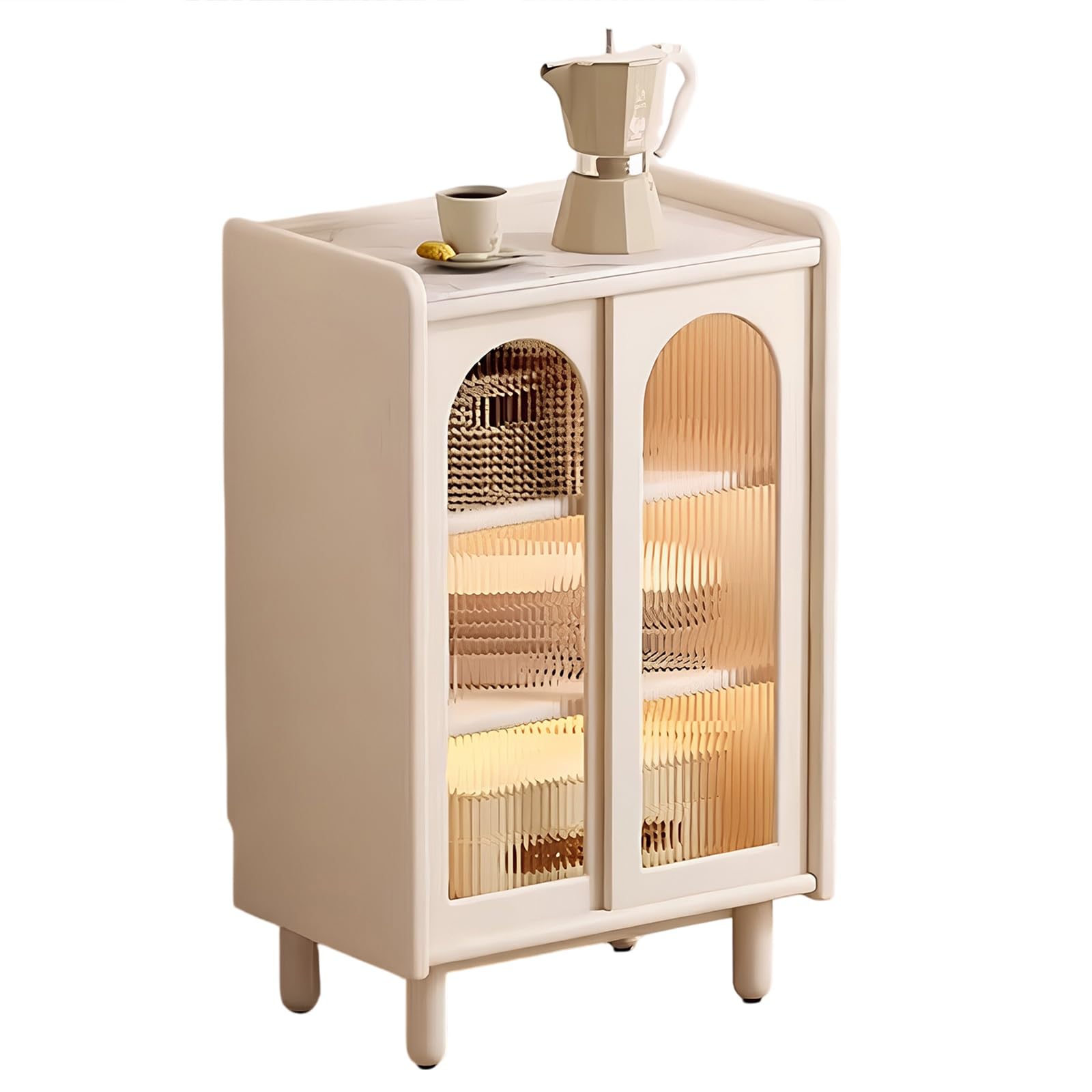 Zf9tBw5sH Unité d'îlot de Cuisine Armoire îlot avec Portes arquées en Verre cannelé, tiroirs et Pieds Solides