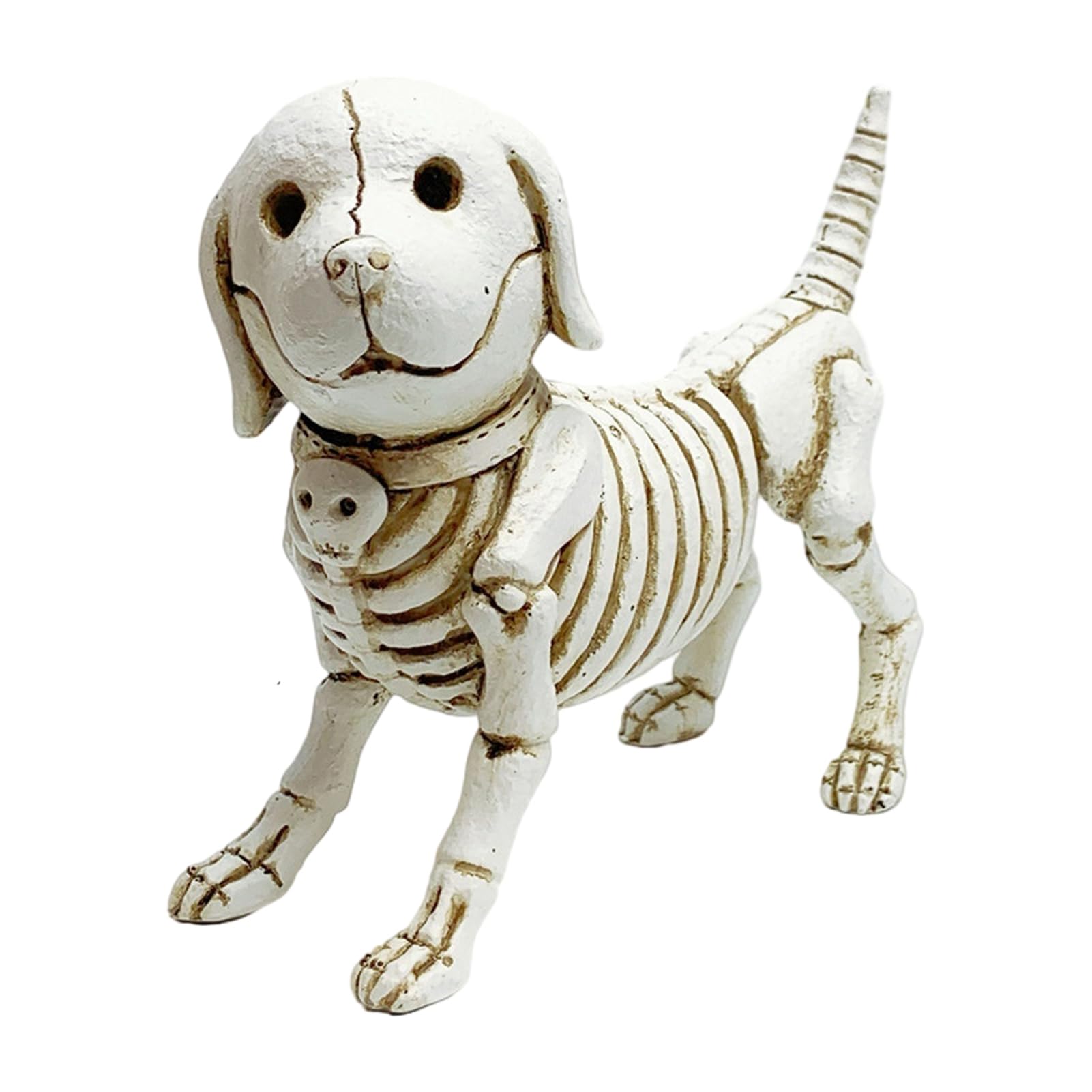 Saterkali Skull Puppy Resin Figurine – Retro Skeleton Dog Halloween Decor