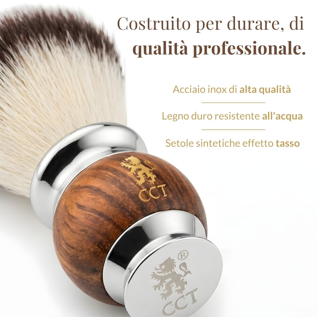 Pennello da Barba The Cambridge Cutthroat Vegana Setole Sintetiche di Tasso Regalo per Rasatura da Uomo Pennello Barba Premium in Legno e Acciaio Inossidabile