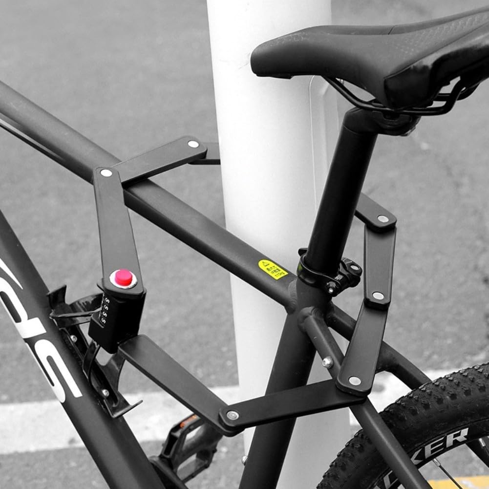 Lucchetto pieghevole per bicicletta, con combinazione portatile, blocco di sicurezza per bicicletta, e-bike, mountain bike, scooter elettrico, in lega, dispositivo antifurto piccolo, nero
