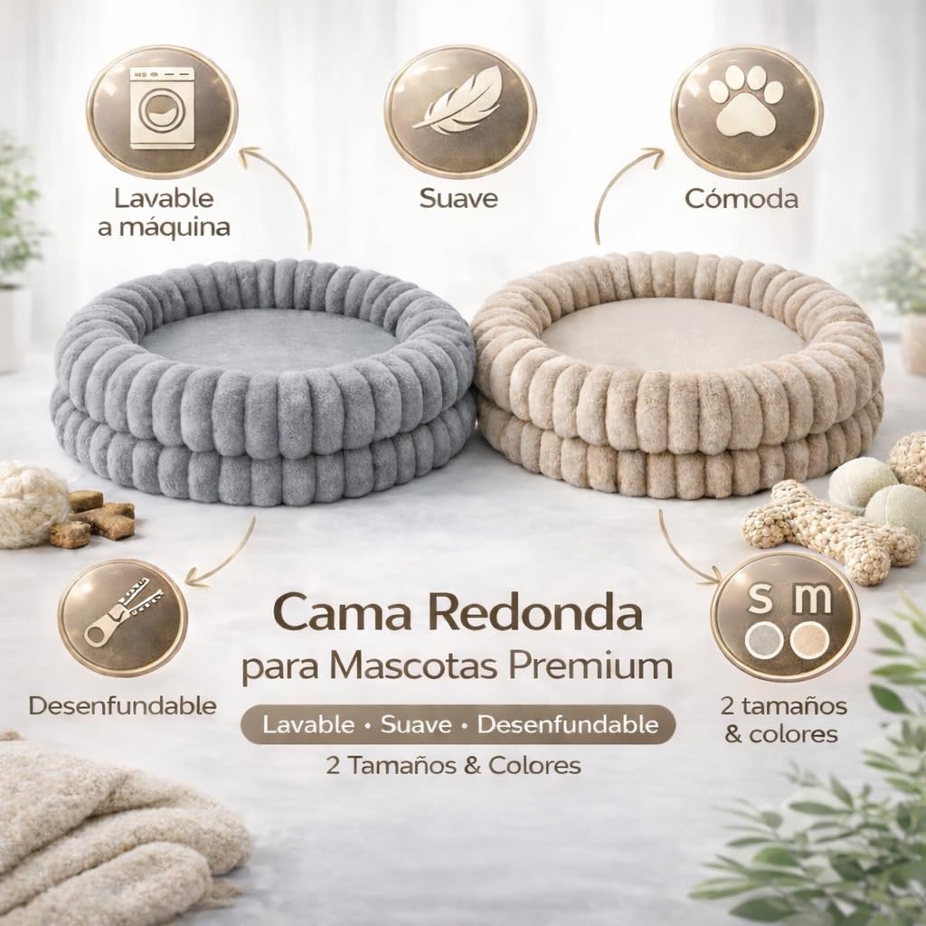 Freedog Cama Muffin Beige (76x76x18cm) - Cama Perro - Cama para Perros - Camas para Perros Grandes - Camas Perros Medianos - Colchon Perro - Relajante Perros - Camita Perros Pequeños - Dog Bed Large