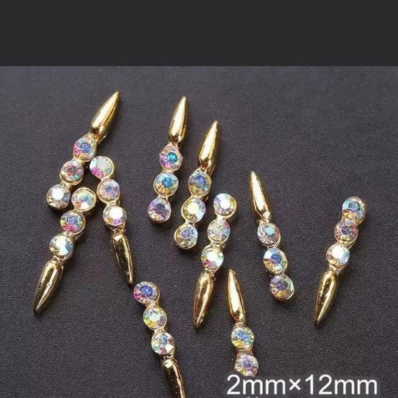 100pcs Nail Jewellery, False Nail Jewel, 3D Nail gems, 2X12 Nail Charms, Nail Jewelry, Nail Jewels, 3D Crown. Gold Nail gem. JC1 - (Color: 100pcs)