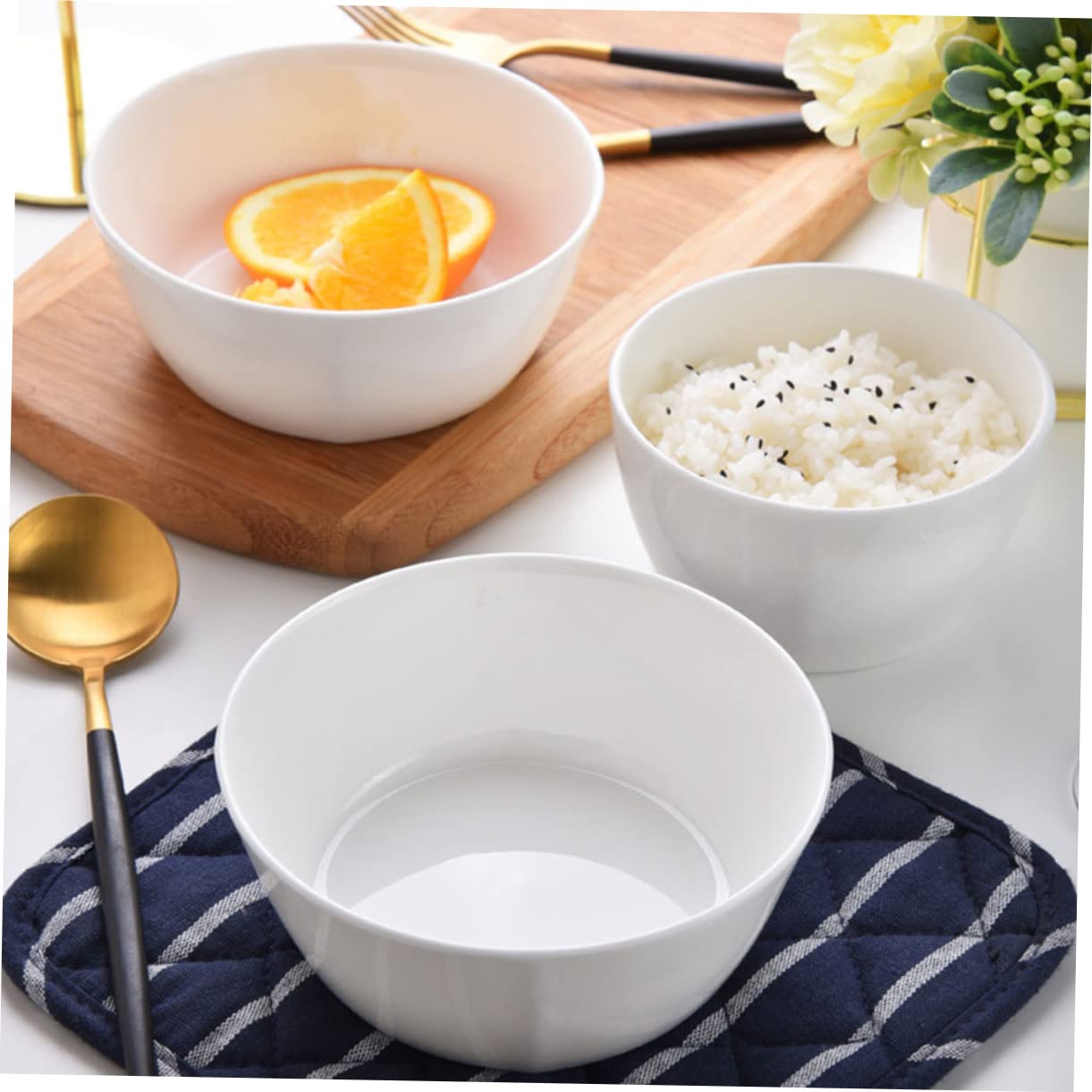 AUTSUPPL Ceramic Soup Bowl Kitchen Decor Large Serving Bowl White Ramen Rice Heat-resistant
