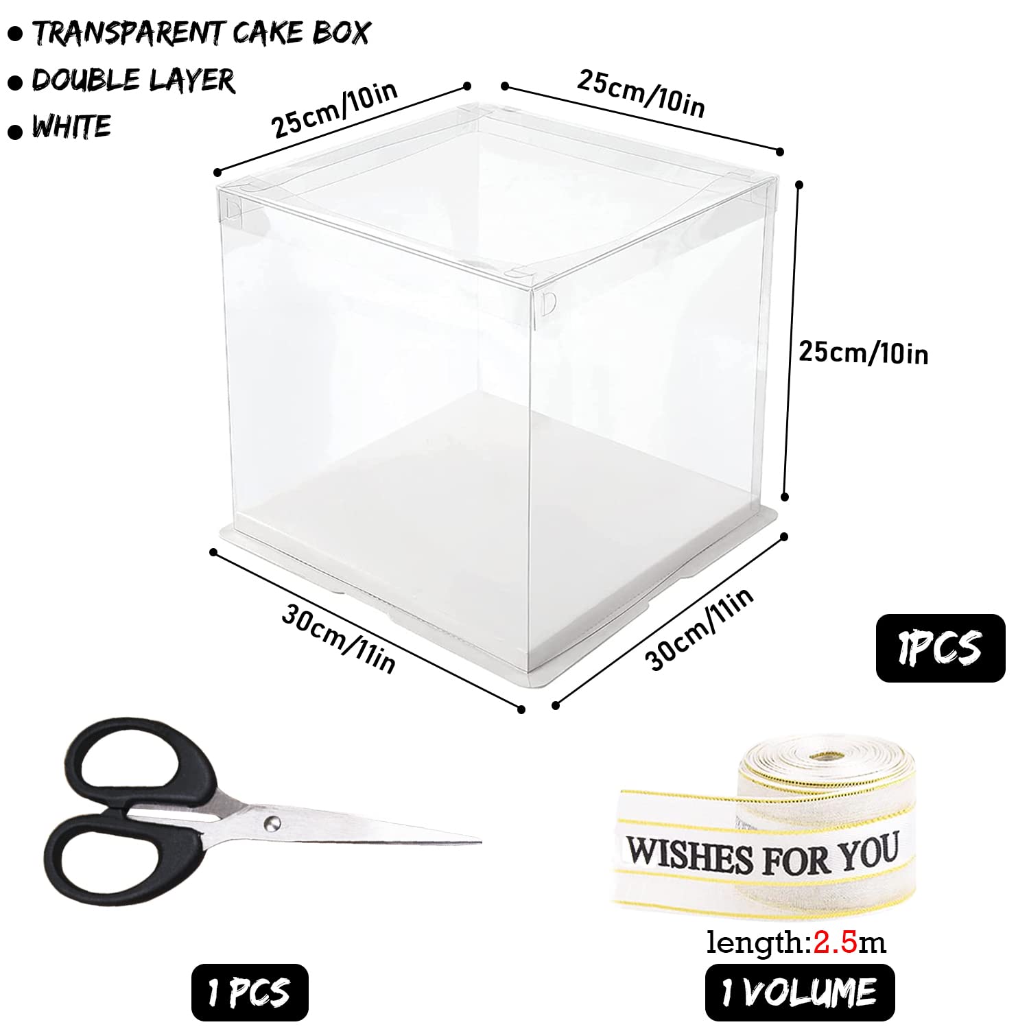 Maxdot 10 Scatole Trasparenti Per Torta 30x30x25 Cm Con Nastro - Contenitori Per Dolci E Regali - 2