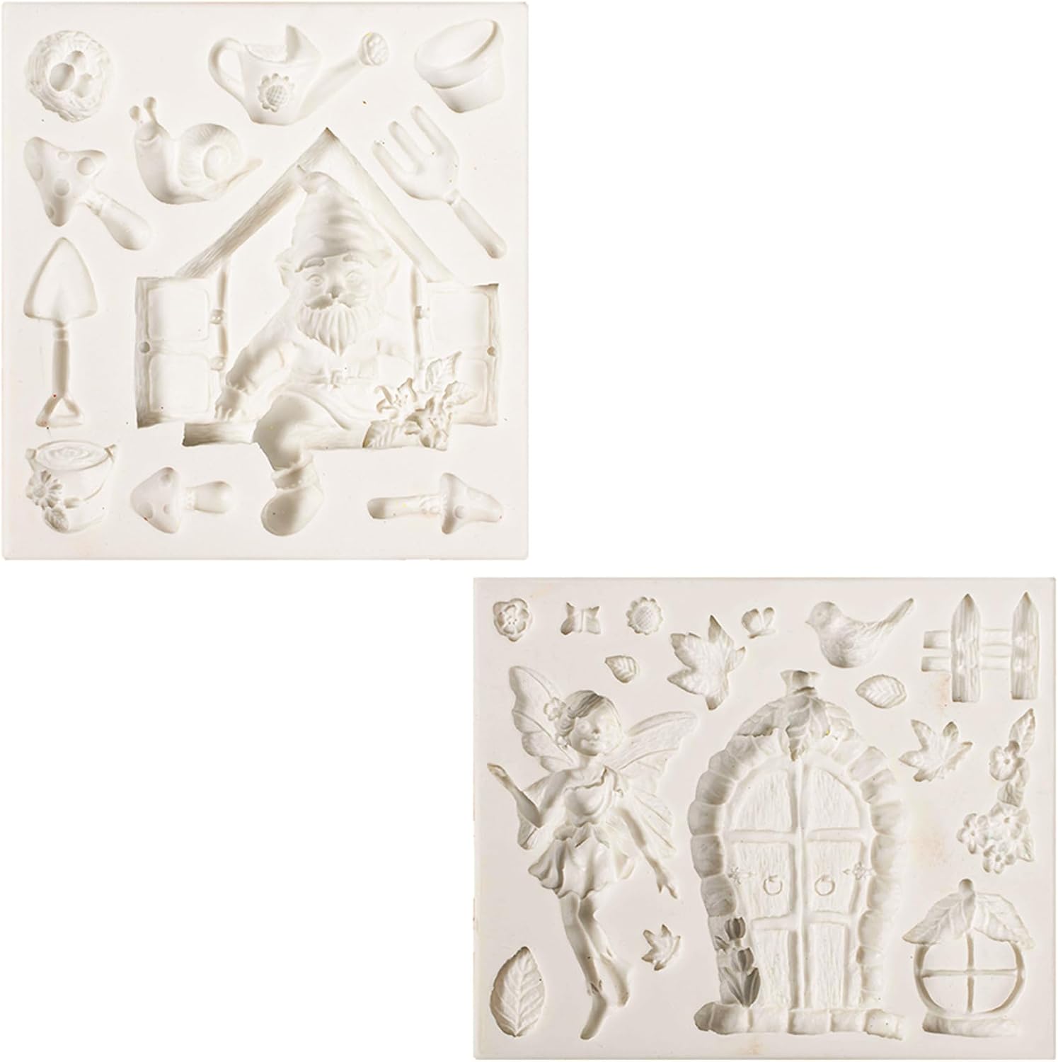 FUNSHOWCASE Fairy Garden Fondant Silicone Molds Elf Gnome Home Out The Door and Window for Sugarcraft Cake Decorating Cupcake Topper Chocolate Epoxy Resin Polymer Clay 27-Cavity 0.3-3.3inch