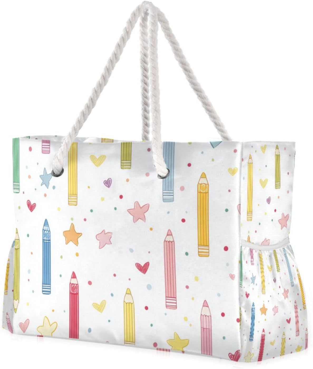 OTVEE Colorful Pencils and Crayons Pattern Beach Bags for Women Ladies Large Canvas Tote Shoulder Bag Waterproof Travel Bags for Gym Swim Pool Camping