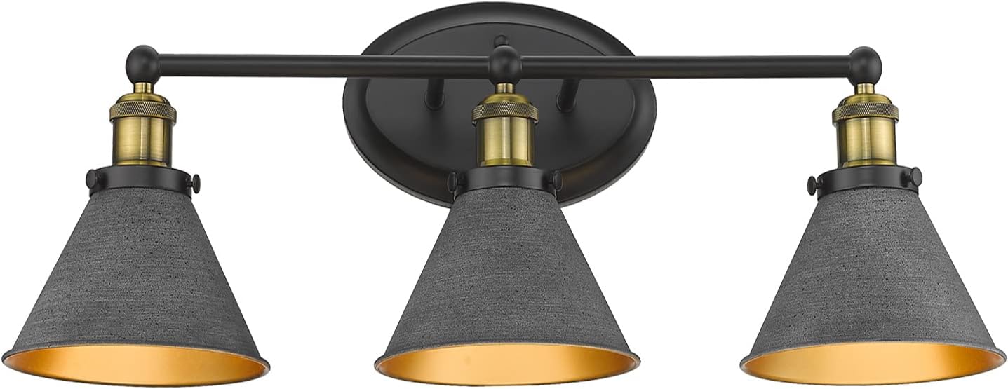 Flash Sale Buy 1 get 1 Osimir Farmhouse Bathroom Vanity Light Fixtures, 3-Light Bathroom Light Fixtures in Stone Black Cones Shade, 27 inch Lager Bathroom Lights Over Mirror, WL9172-3