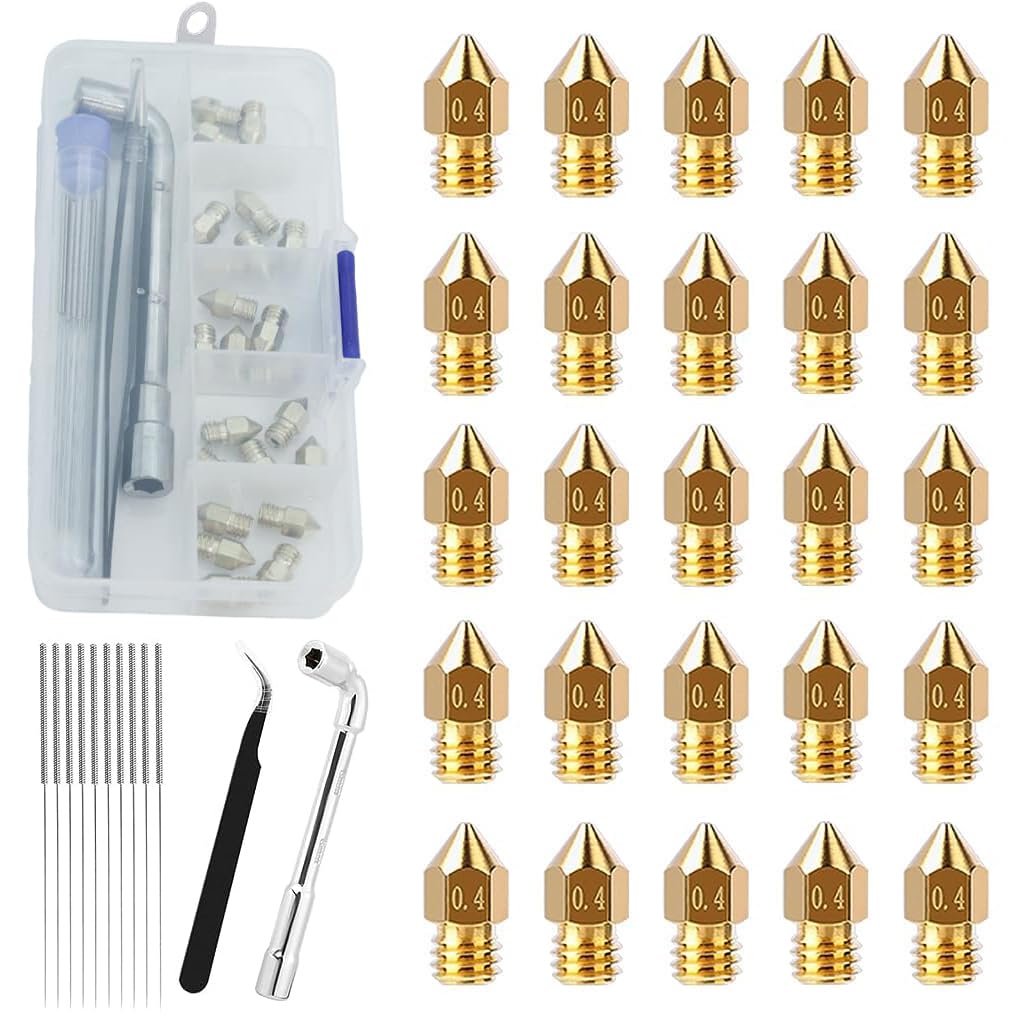 Serplex® 0.4MM MK8 Brass Nozzles for 3D Printer, Includes 25pcs MK8 Brass Nozzles, 10pcs Cleaning Needles, Tweezers, Wrench and Storage Box, Compatible with Creality Ender 3/Ender 3 Pro/CR 10 Series (B0DHKWHGMW) Amazon Price History, Amazon Price Tracker