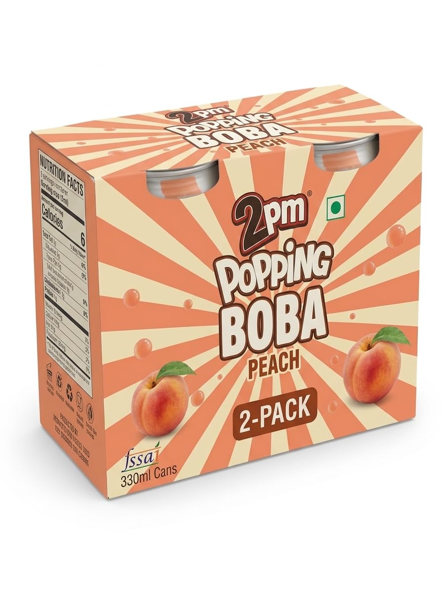 2PM Popping Boba Drink, 330ml | Peach Flavour with Bursting Boba Pearls | Ready to Drink | Pack of 2-image-49