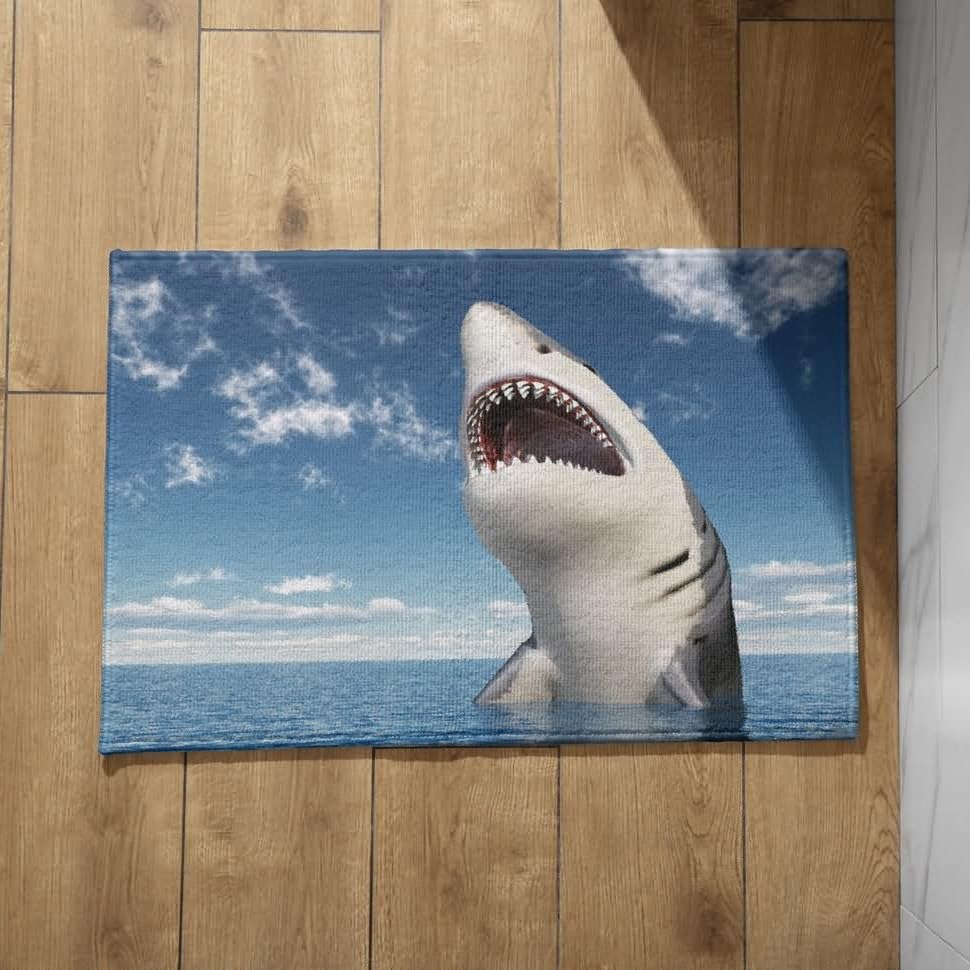 Tapis devant de porte grand requin blanc de 50x80cm pour l'entrée de maison
