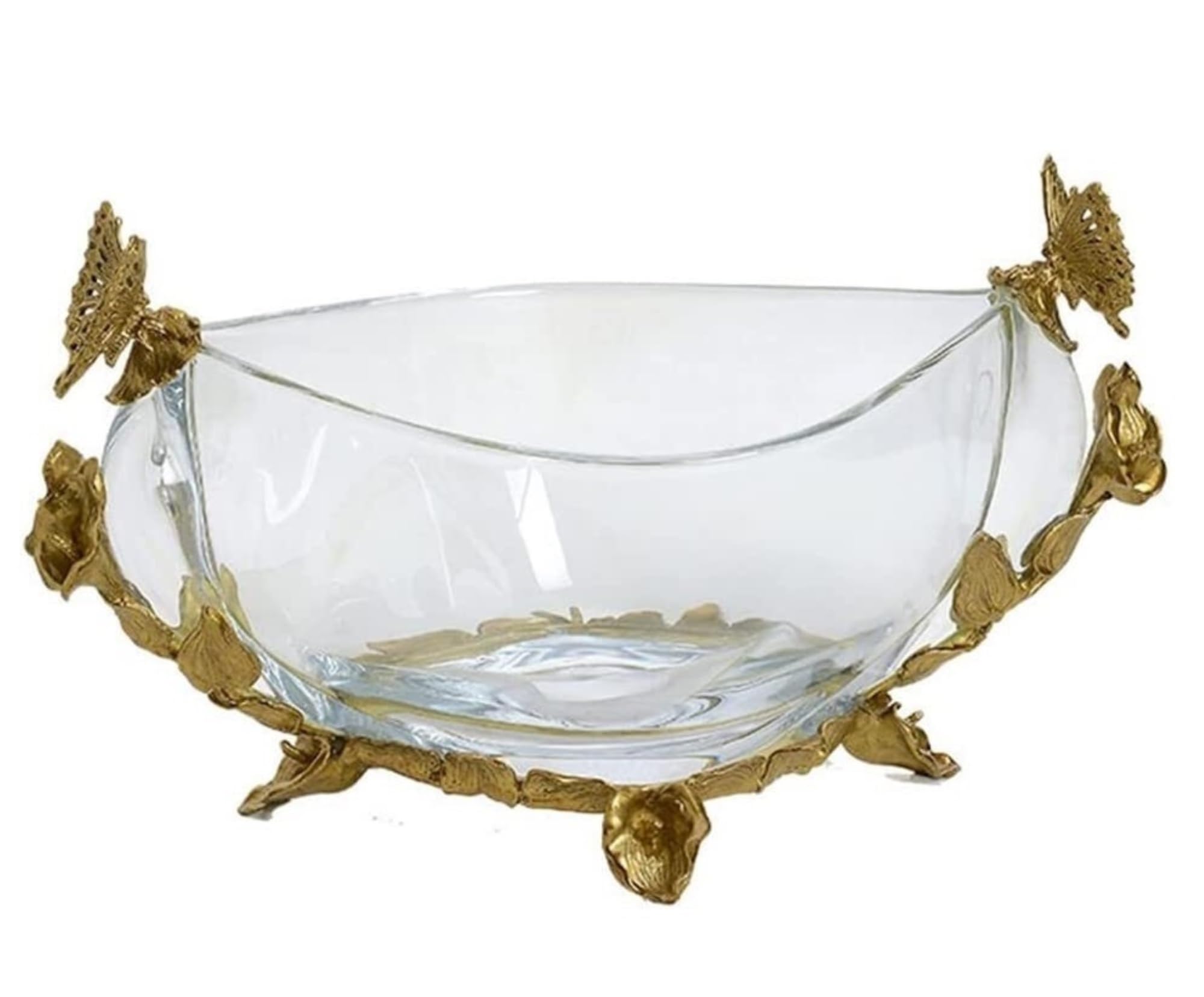 Grande Coupe À Fruits en Verre Transparent, Style Rétro, Artisanale, en Laiton, Idéale pour Décorer Salon Ou Restaurant. Plat À Fruits, Bonbonnière Ou Saladier.