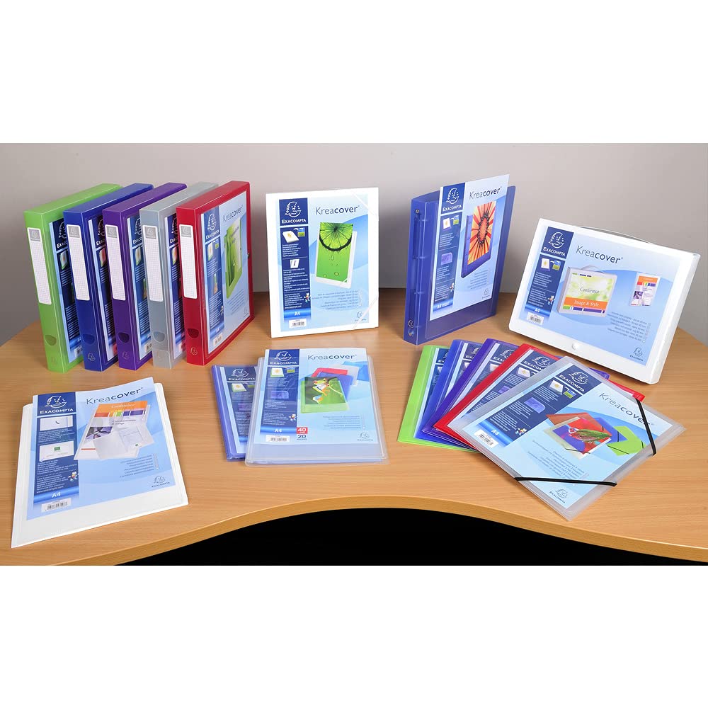 Exacompta 51989E 5er Pack Ringhefter KreaCover aus blickdichtem Kunststoff für DIN A4, 4-O Ring Mechanik 15 mm, Rücken 20 mm, farbig sortiert für Schule und Büro Ringhefter Ringordner Ringbuchordner