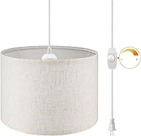 WimiSom Plug-in Pendant Light with 15FT Cord, Dimmable Switch & Linen Fabric Shade - Hanging Lamp for Bedroom, Living Room, Kitchen