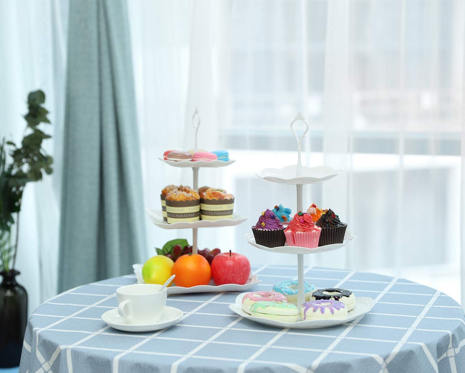 2x Alzata a 3 Piani, Cucina, per Frutta, Biscotti & Cupcake, da