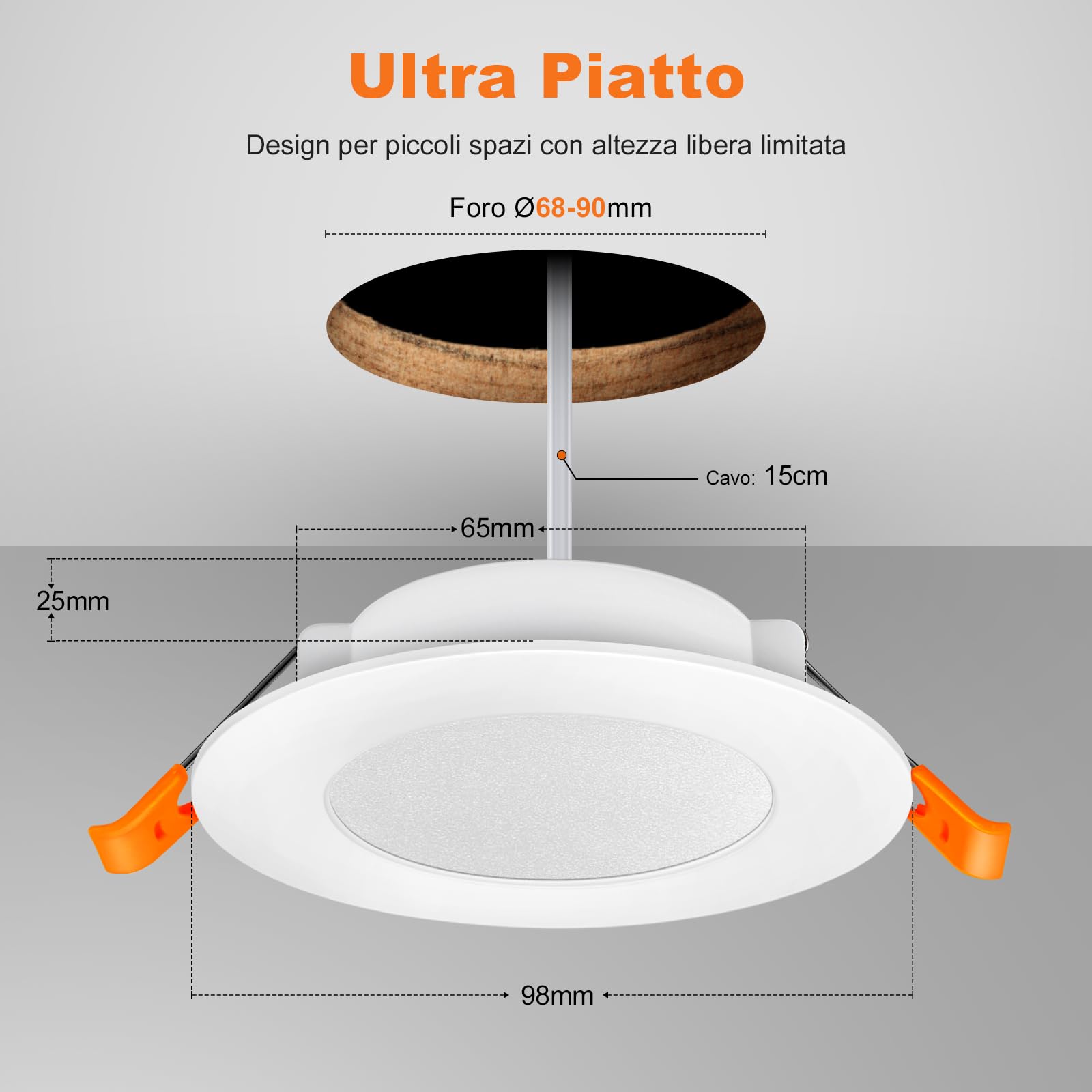 DUSKTEC Faretti Led da Incasso per Cartongesso Bianco Caldo 2700K Set di 10 | Faretti Led Soffitto 7W 660 Lumen, AC 220-240V Faretto Led Interno IP44 Diametro Foro 68-90mm, Ultrasottili 25mm