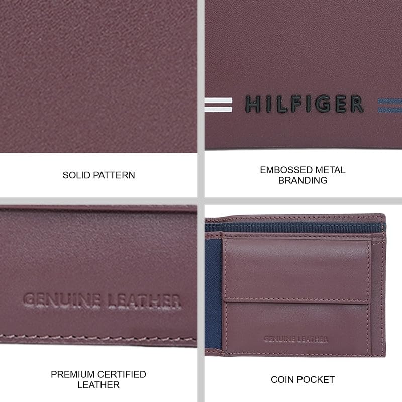 Image of Tommy Hilfiger Men's Escravos Global Coin Wallet - Wine | Leather | Sleek Solid Design| Purse for Men | Ideal for Gifting