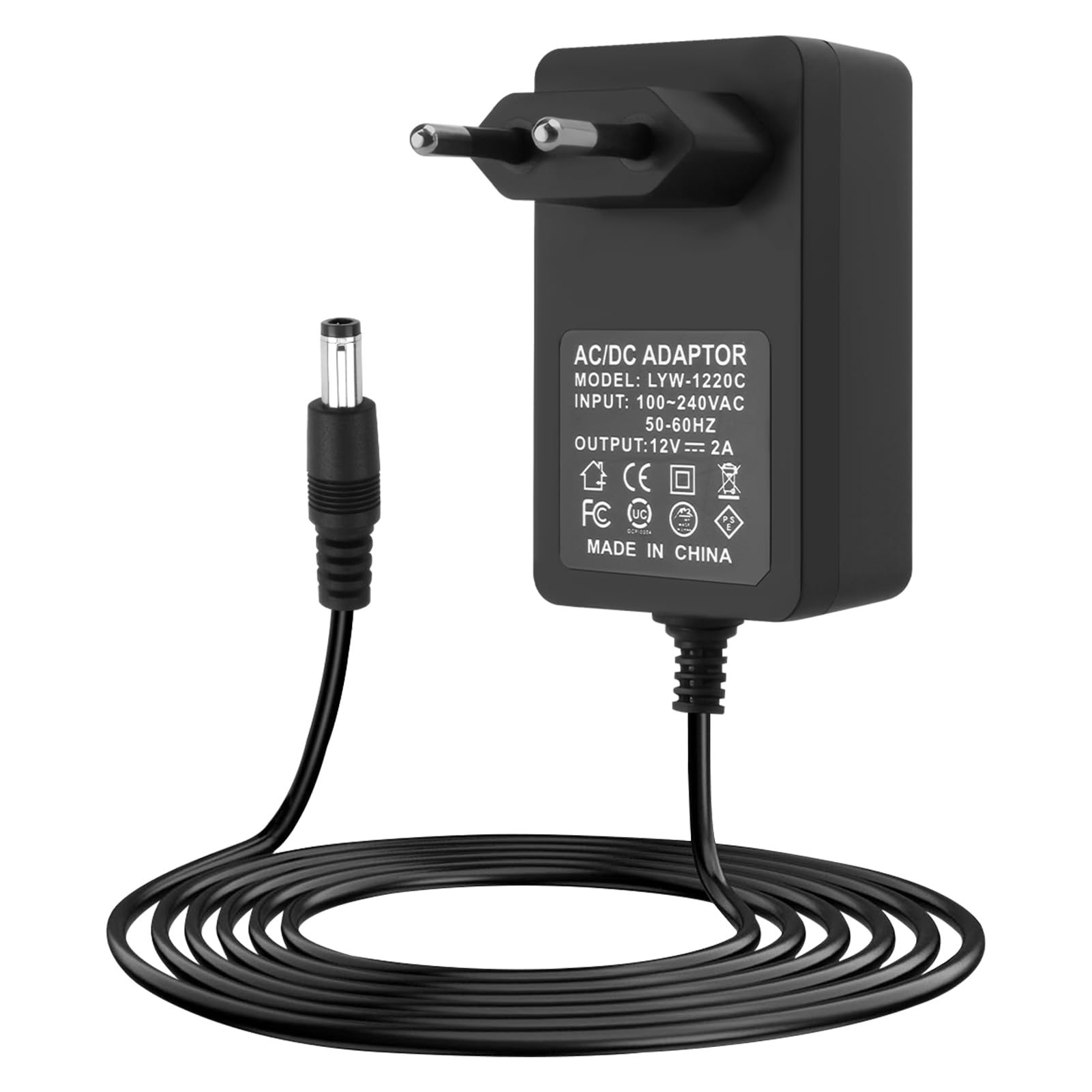 Alimentatore 12 V 2 A, adattatore AC/DC, caricatore DC 5,5 x 2,5 mm, per LED, telecamere di sicurezza, router