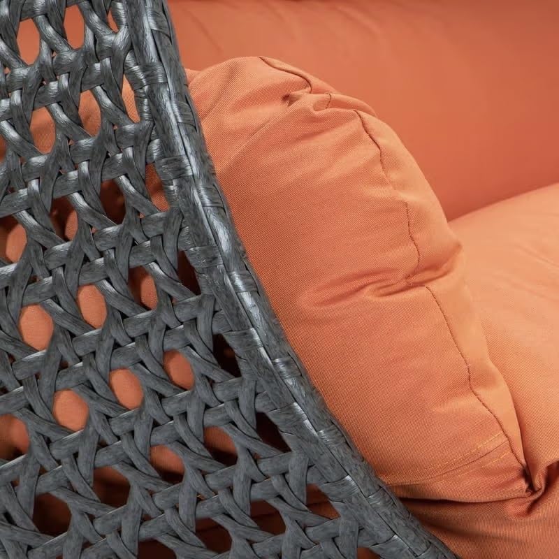 Image of Double Seater Hammock Swing Chair with Stand & Cushion | Heavy Duty Powder Coated Steel Frame | Outdoor Indoor Hanging Swing for Patio Balcony Garden Terrace Living Room (Black-Orange)