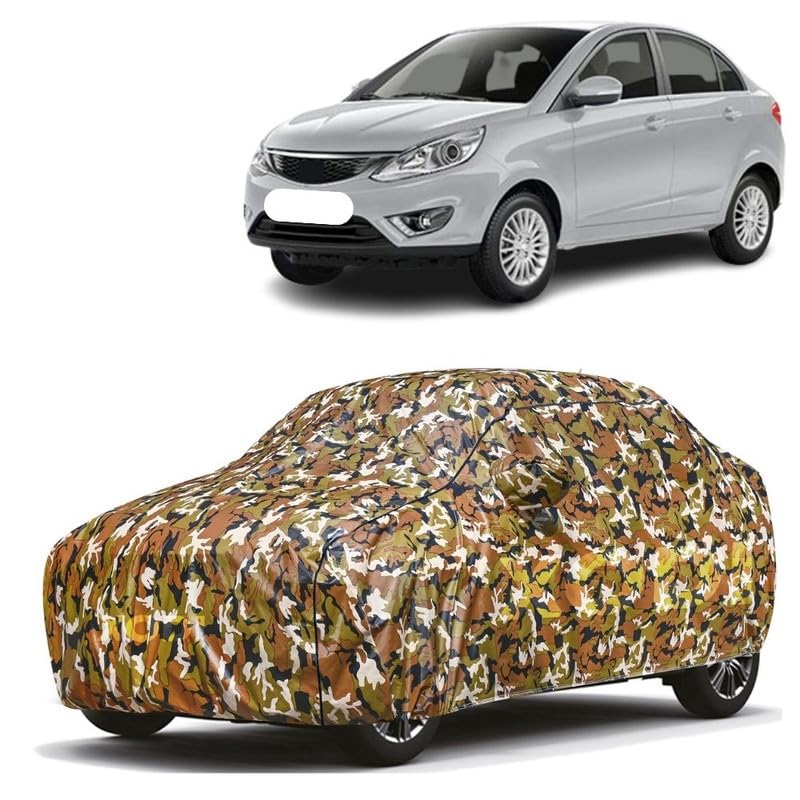 Image of 100% Water Resistance (Trusted) Fully Body Car Cover for Tata Zest (All Models Compatible) Heat Resistant,Triple Stitch, 2 Buckle with Strong Strap (Jungle)