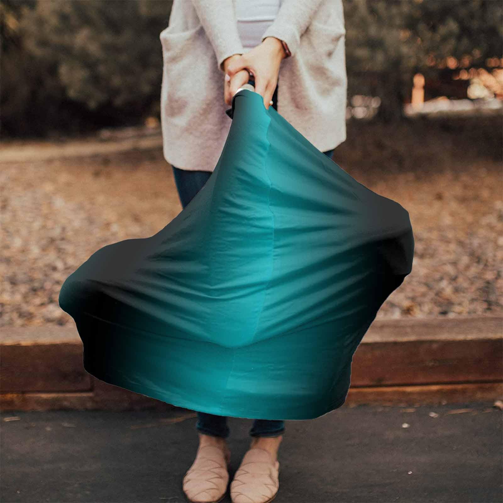 Nursing Cover for Breastfeeding Scarf, Teal Black Gradient Ombre Baby Car Covers Super Soft Multi Use for Canopy Shopping Cart Cover Blanket Stroller Cover