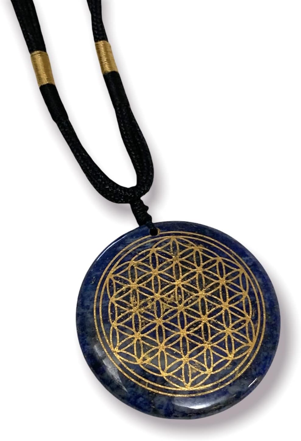 Ezina Designs Meditation Collection Flower of Life Polished Gemstone Stone Amulet Pendant Lapis Lazuli Tigers Eye for Protection and Health