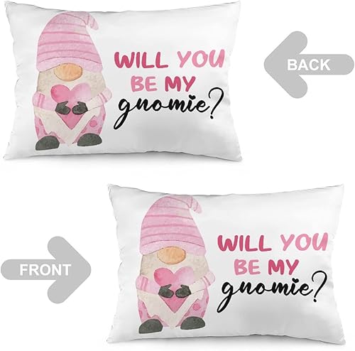 Miniatura 3 de Funda de almohada para el día de San Valentín, diseño de gnomos con texto en inglés Will You Be My Gnomie, 14 de febrero, para el día de San