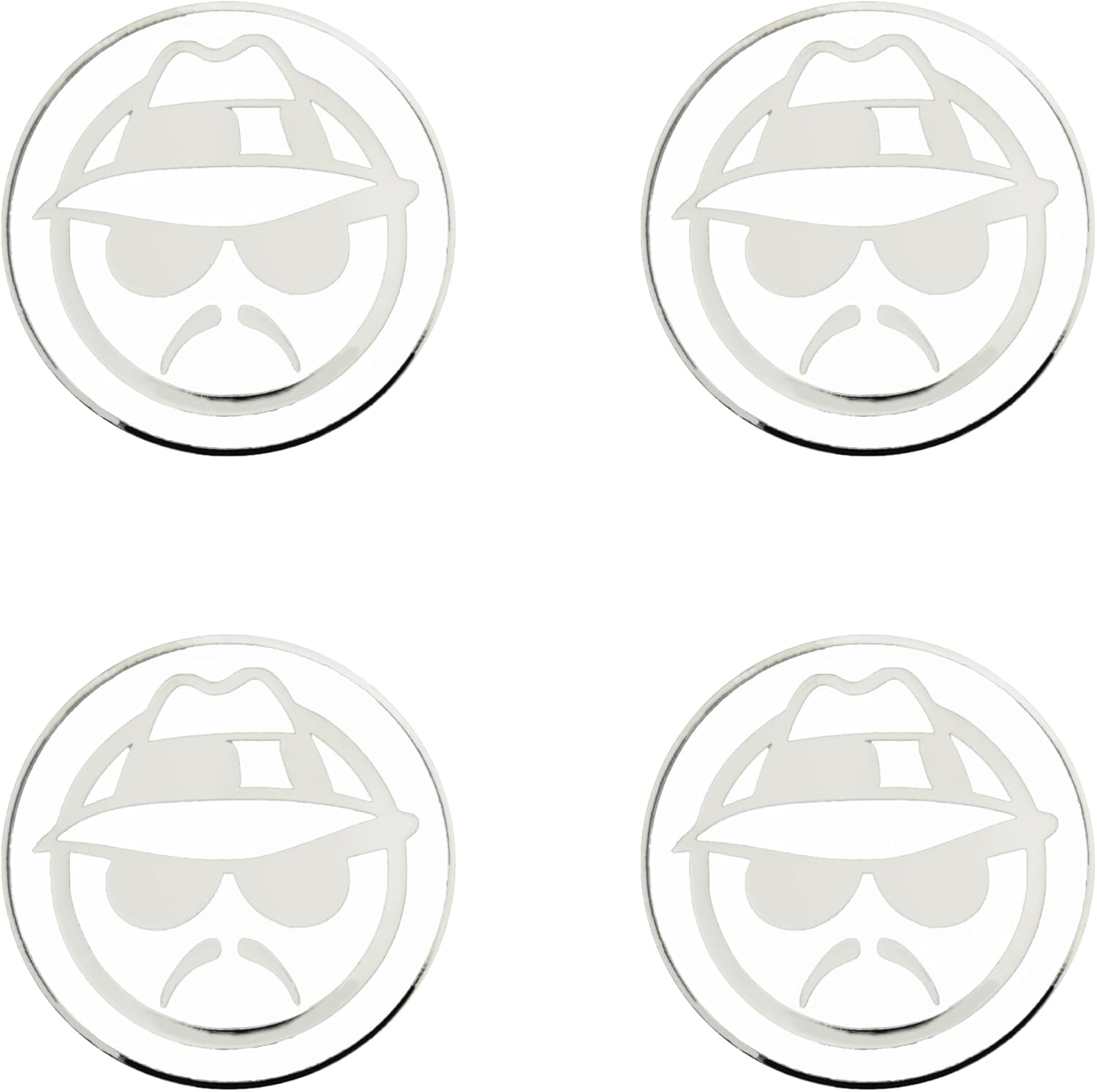 Lowrider Chrome & White Metal Wheel Chip Emblems (Set of 4) | Triple Chrome Plated Solid Metal Wheel Chip Emblems, 2.25" | for Lowriders with Cut or Recessed Knock Off Spinner Caps