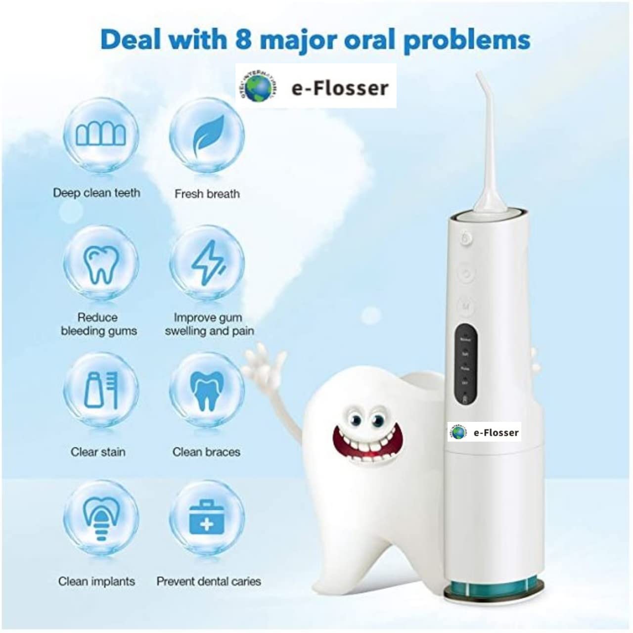 Portable Water Flosser, Cordless Oral Irrigator, 360ml Tank, 3 Modes, Rotatable Tips