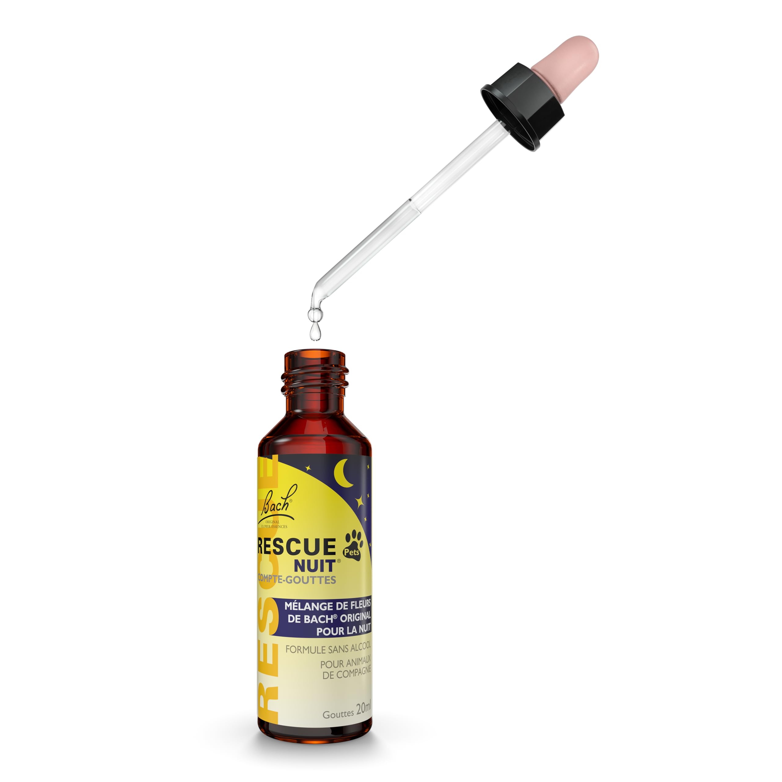 RESCUE NOIT PETS – Cuentagotas – Serenidad para animales – Ideal para viajar, aseo, ruido, vegano y sin alcohol – 20 ml