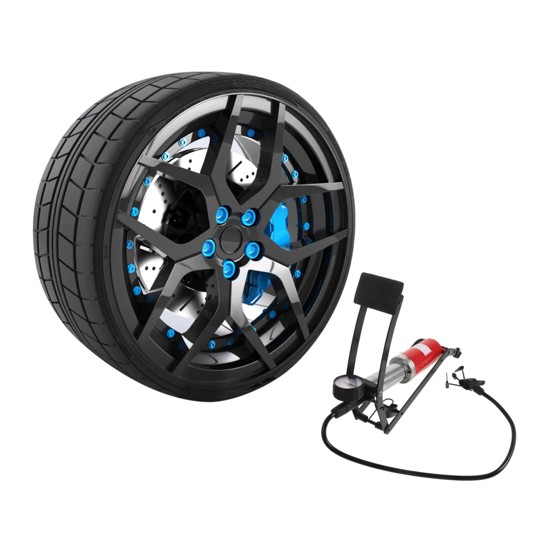 1 pièce Pompe à Pied Multifonctionnelle pour Gonfleur à Haute Pression pour Pneus de Voiture Vélo et Plus avec Manomètre et Design Antidérapant