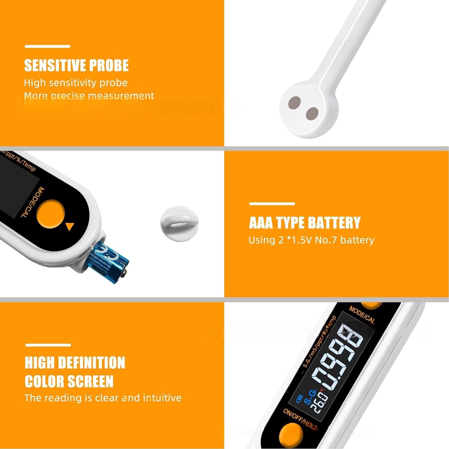 Diydeg Digital Salinity Meter for Saltwater Aquarium, 5 in 1 Salinity PH Temp EC and TDS Meter with Led Display, Digital Hydrometer Analysis, Water Quality Tester for Food